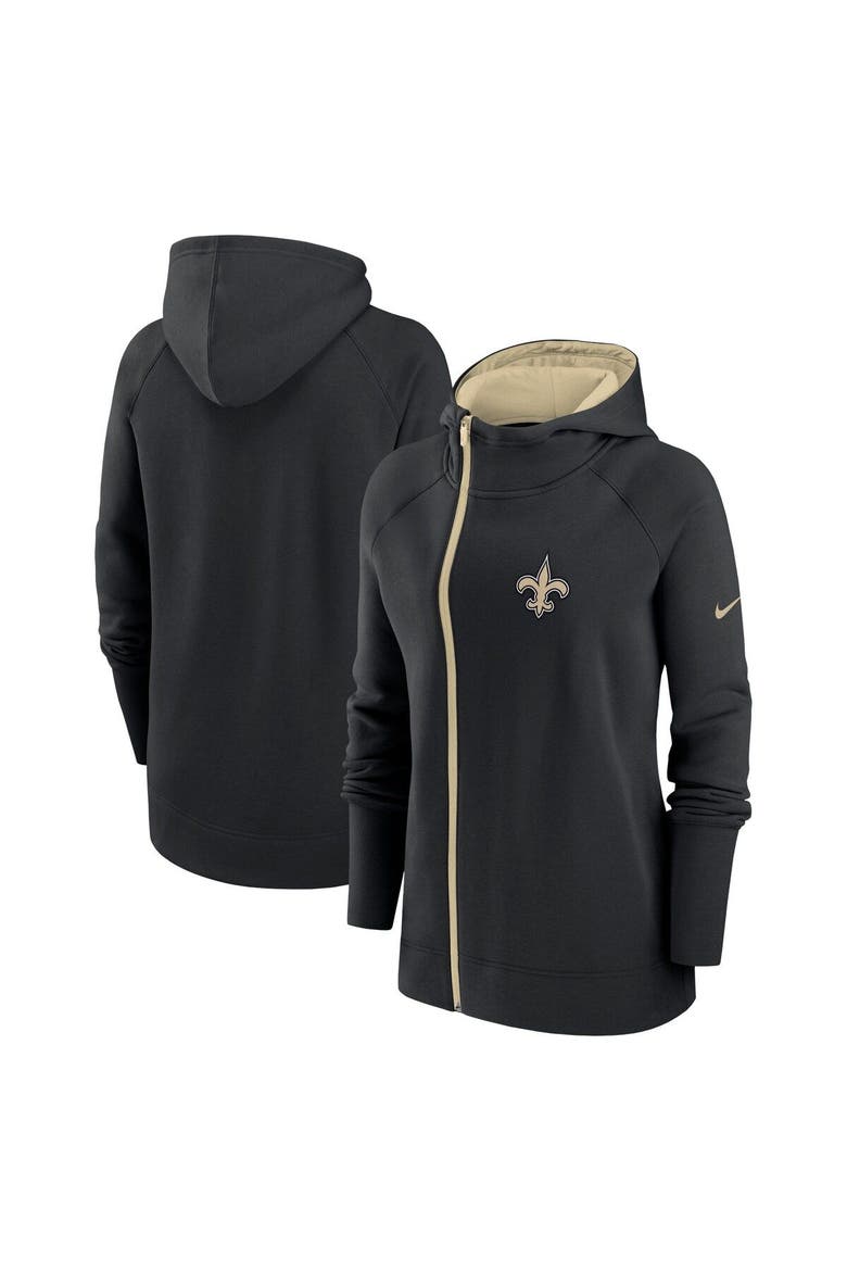 Women's Nike  Black New Orleans Saints Asymmetrical Raglan Full-Zip Hoodie, Main, color, Black