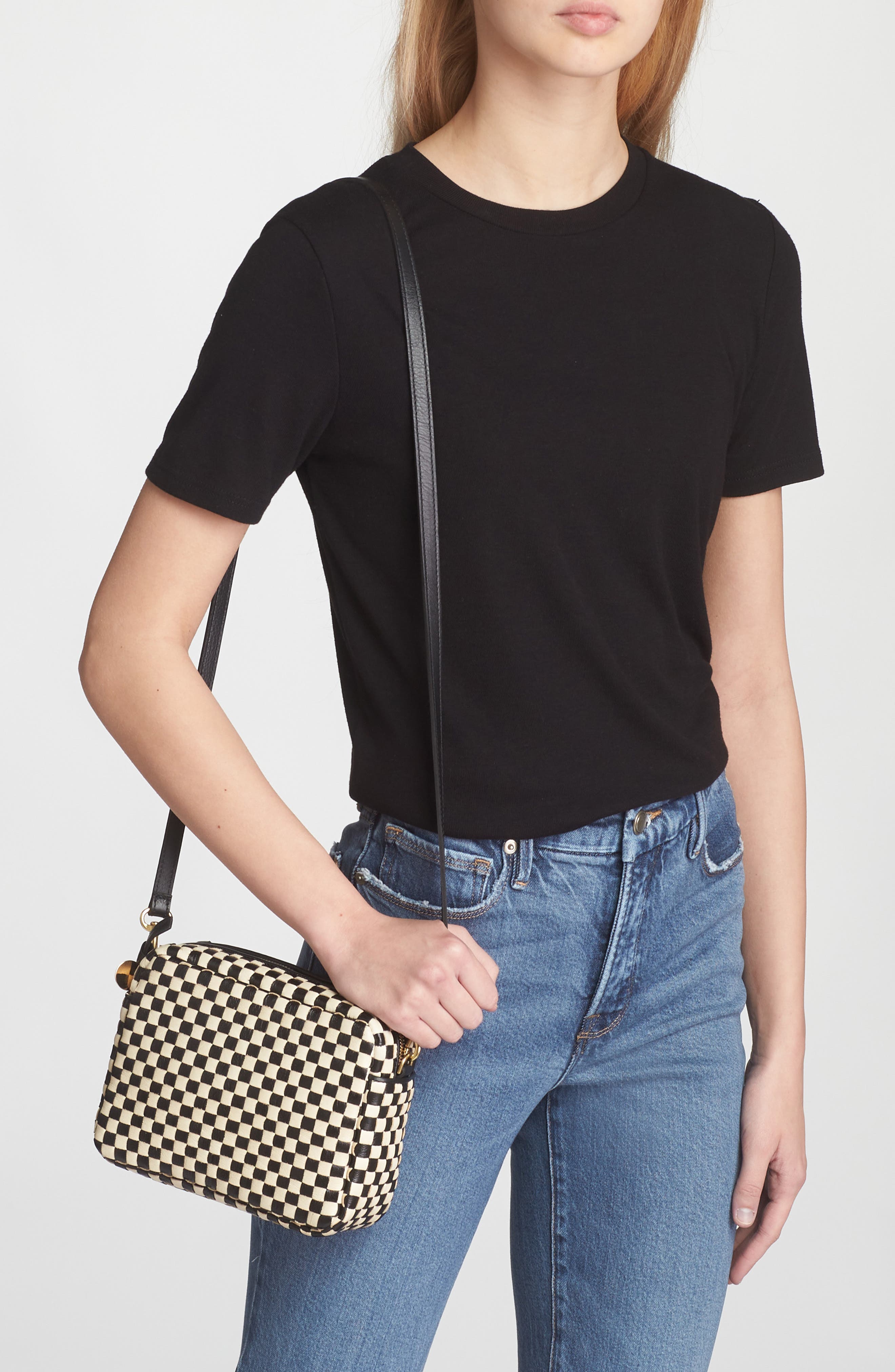 Clare V. Midi Sac Woven Leather Crossbody Bag, Alternate, color, 