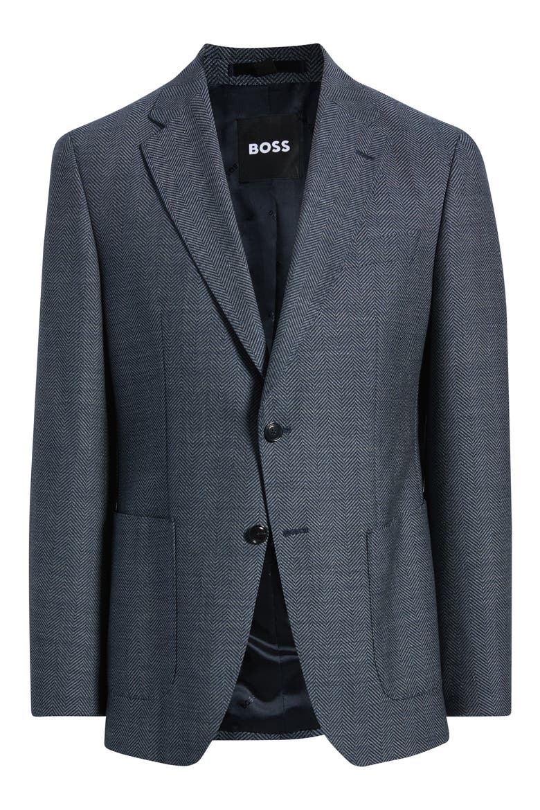 Hutson Slim Fit Navy Cotton & Wool Herringbone Sport Coat, Alternate, color, DARK BLUE