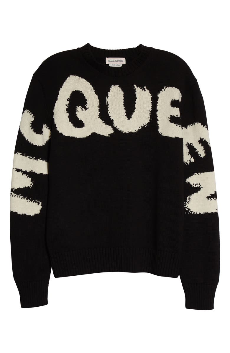 McQueen Alexander McQueen Graffiti Logo Intarsia Organic Cotton Sweater, Alternate, color,