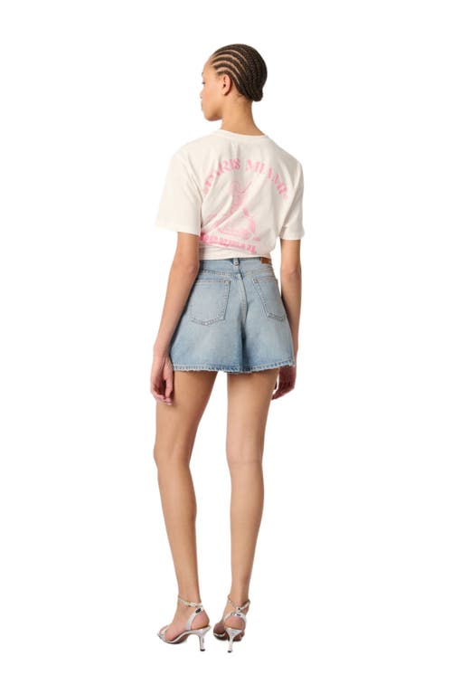 Maje Studded Denim Shorts In Blue