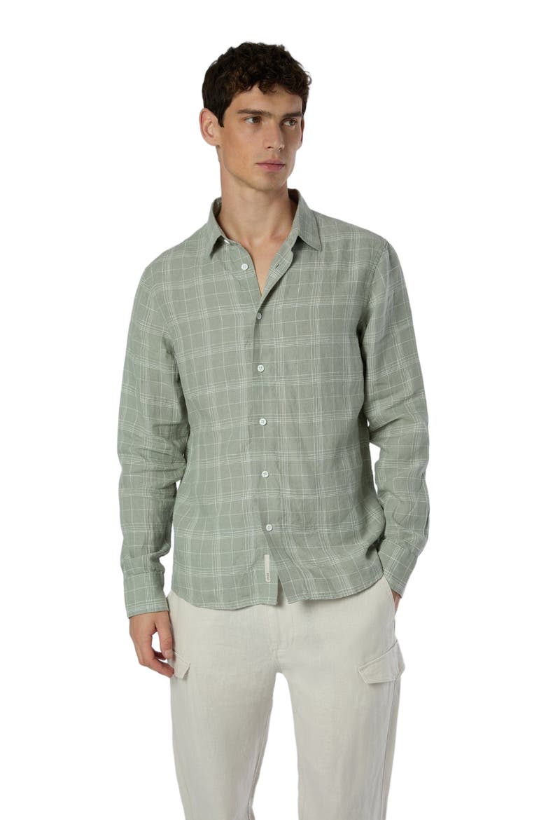 Linen Long Sleeve Shirt, Main, color, MUSTY GREEN/WHT