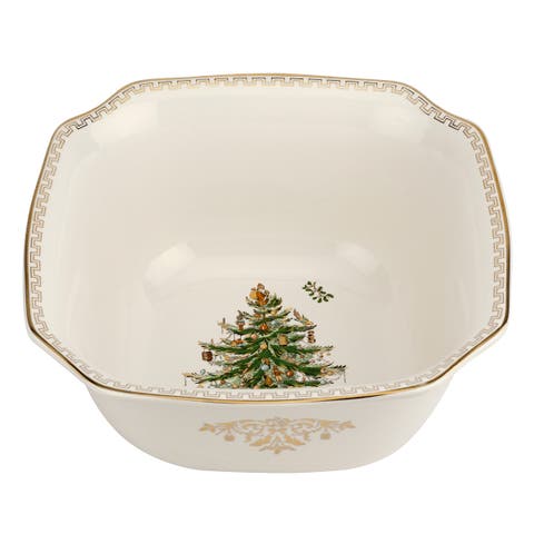 Christmas Tree Gold Square Bowl 10"