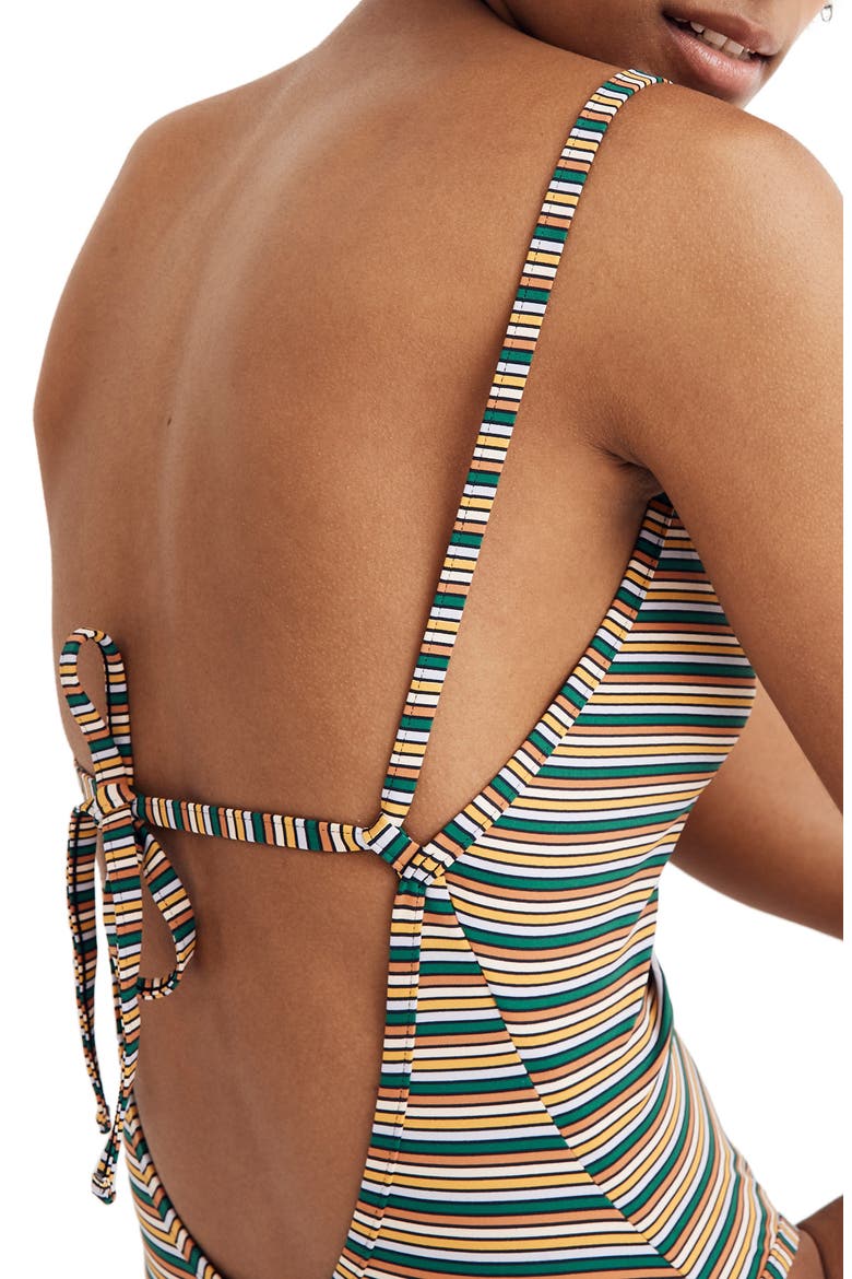 Second Wave Rainbow Stripe One-Piece Swimsuit, Alternate, color, GOLDEN LANTERN
