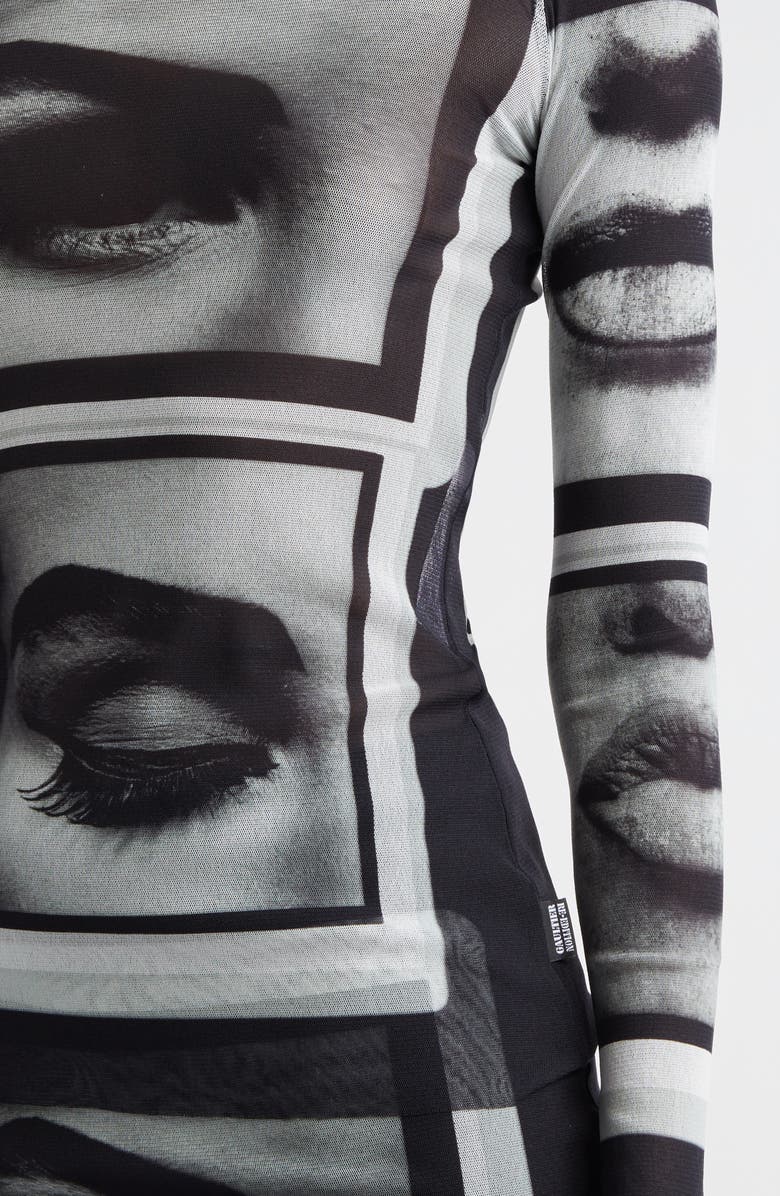 Jean Paul Gaultier Re-Edition Eyes 
Lips Long Sleeve Mesh Top, Alternate, color, Black/ Grey/ White