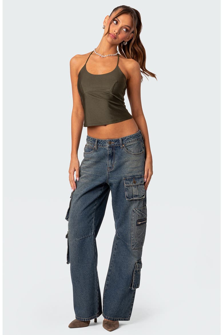 Sara Crop Halter Top, Alternate, color, OLIVE
