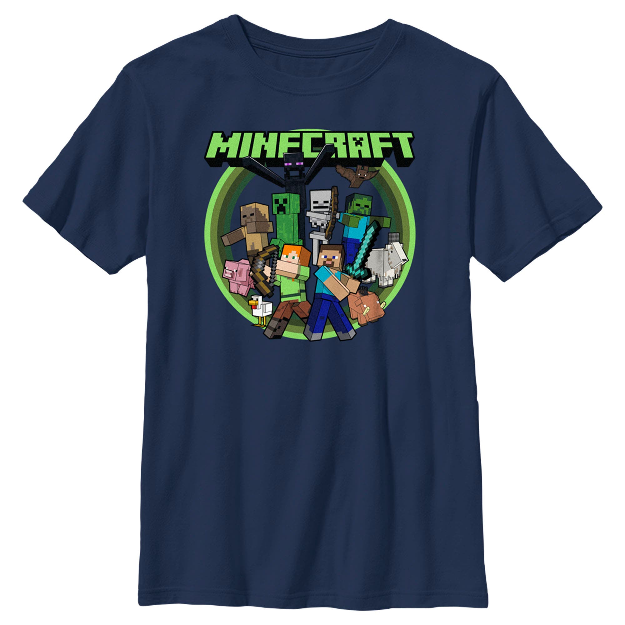 Boy's Minecraft Heroes and Mobs  Graphic T-Shirt in Navy Blue 