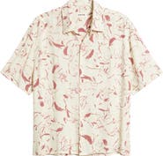 Open Edit Floral Short Sleeve Button-Up Shirt