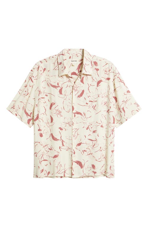 Open Edit Floral Short Sleeve Button-up Shirt In Black