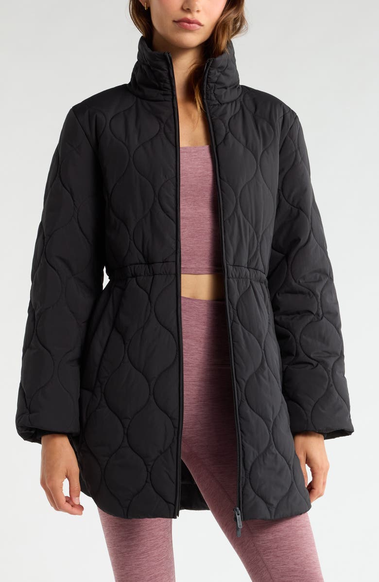 Zella Skyline Longline Quilted Jacket, Main, color, Black