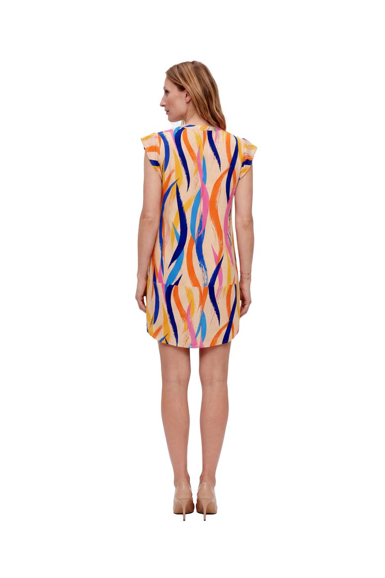 Maternity Essential Abstract Print V-Neck Round Hem Mini Pocket Shift Dress, Alternate, color, Orange Multi
