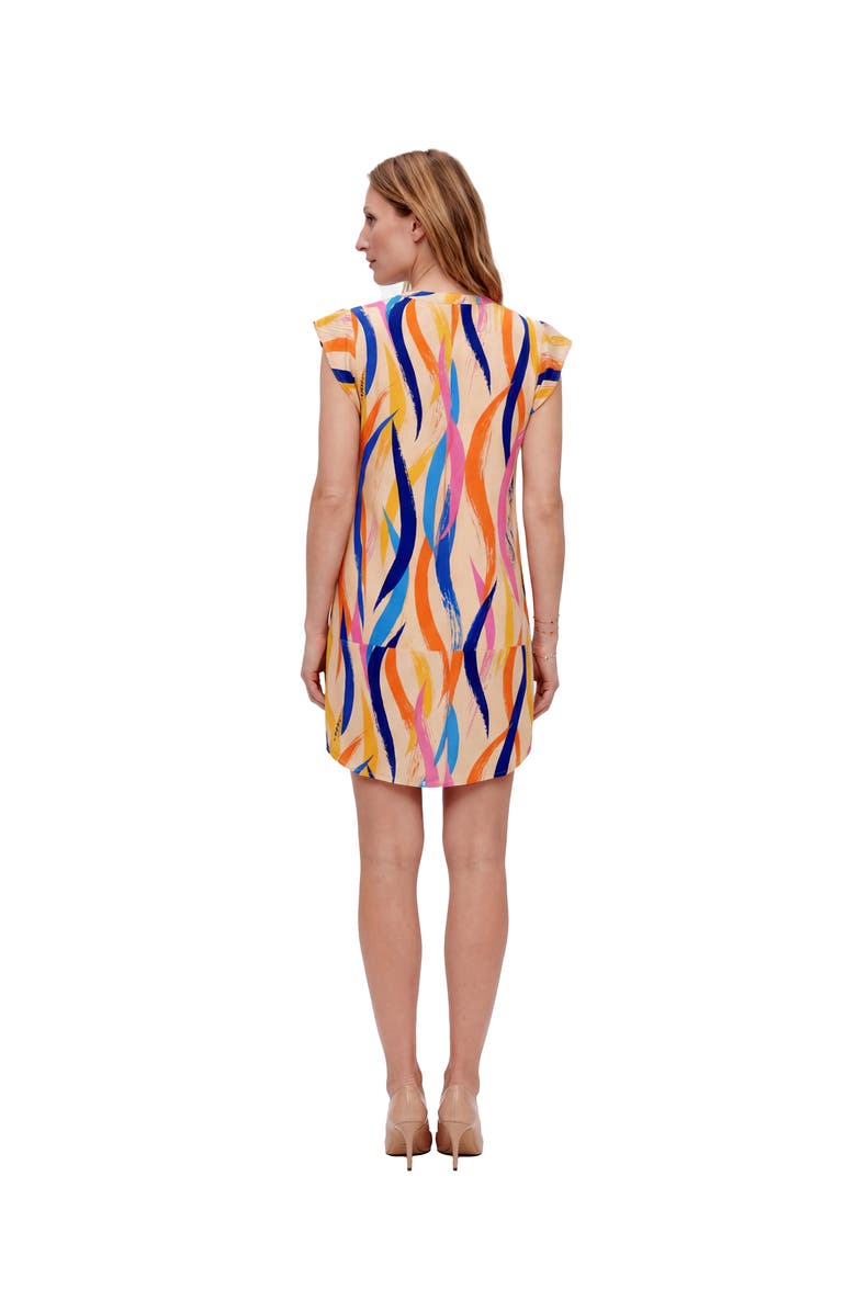 24seven Comfort Apparel Maternity Essential Abstract Print V-Neck Round Hem Mini Pocket Shift Dress, Alternate, color, Orange Multi