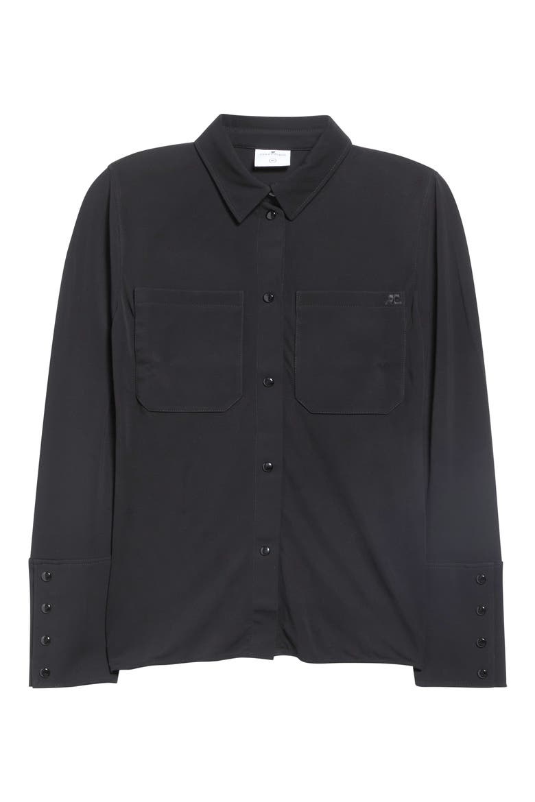 Two Pocket Stretch Jersey Snap Front Shirt, Main, color, BLACK