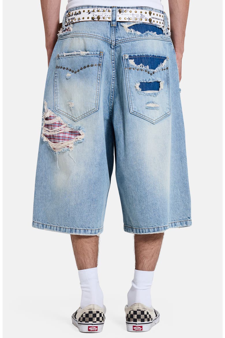 Ripped Boxer Detail Colussus Denim Shorts, Alternate, color, DENIM