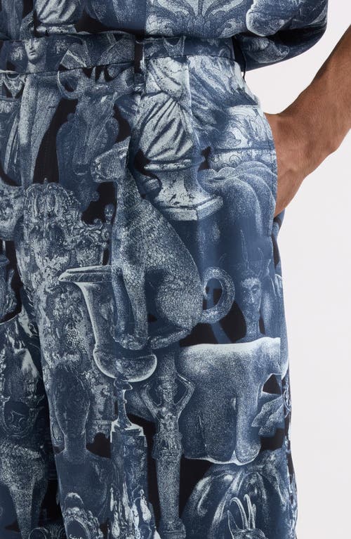 Givenchy Object Print Pleated Silk Shorts In Black/navy