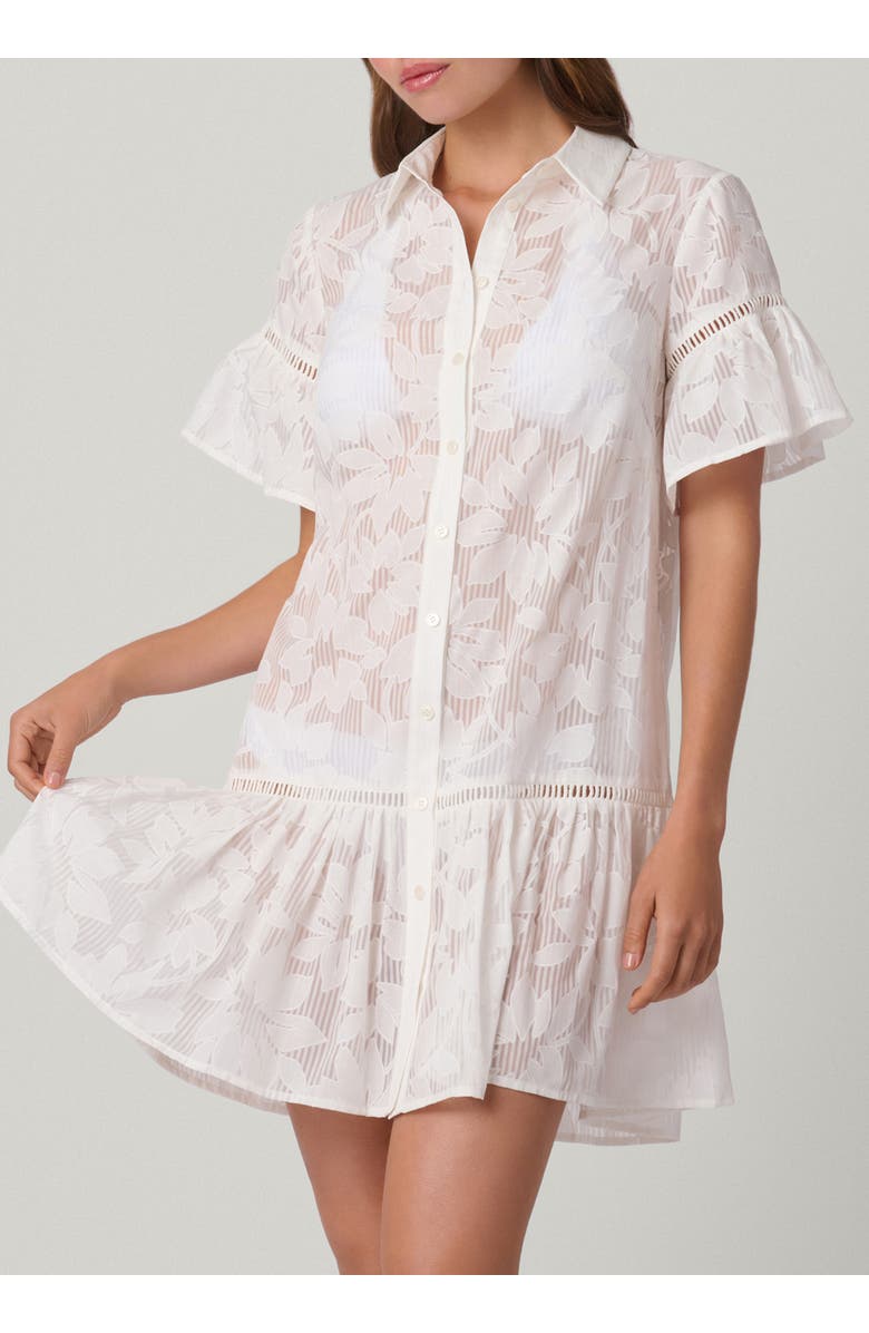 Shoshanna Ruffle Mini Stencil Floral Burnout Cover Up, Main, color, Optic