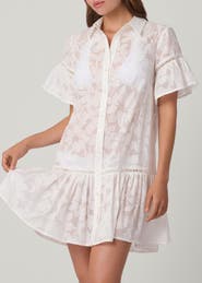 Shoshanna Ruffle Mini Stencil Floral Burnout Cover Up