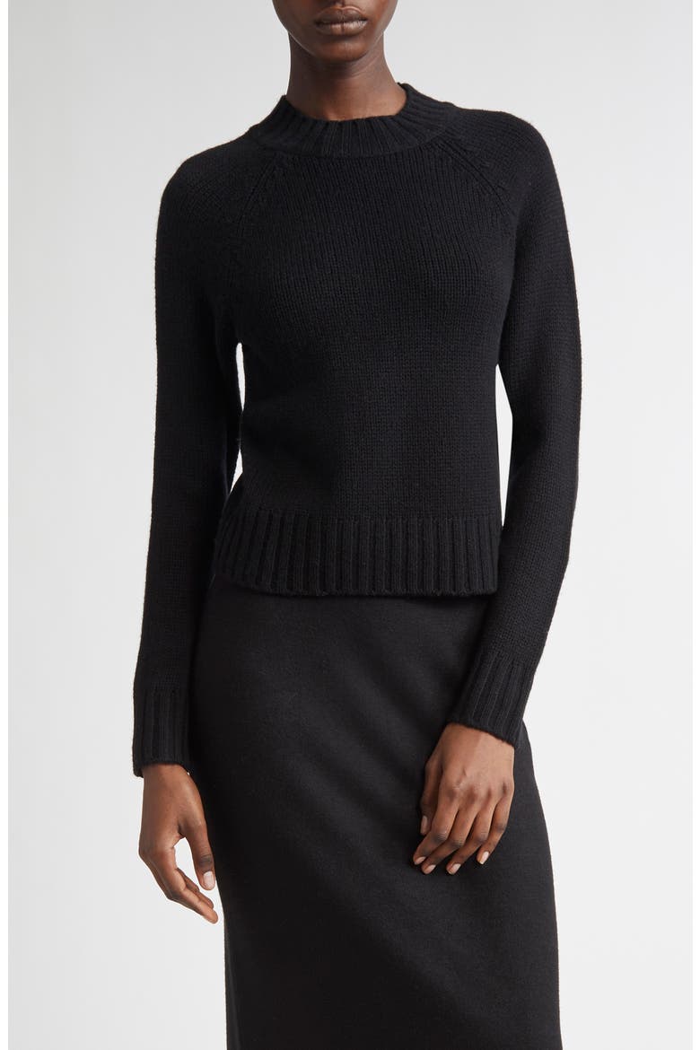 Raglan Sleeve Wool & Cashmere Crewneck Sweater, Main, color, BLACK