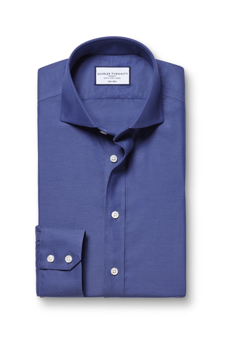 Charles Tyrwhitt Non-Iron Twill Cutaway Slim Fit Shirt Single Cuff, Alternate, color, Cobalt Blue