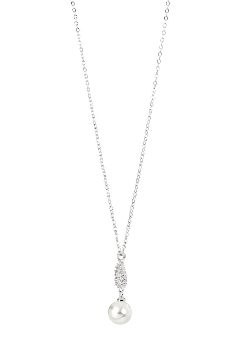 Pavè Cubic Zirconia & Faux Pearl Pendant Necklace & Earrings Set, Alternate, color, METALLIC SILVER