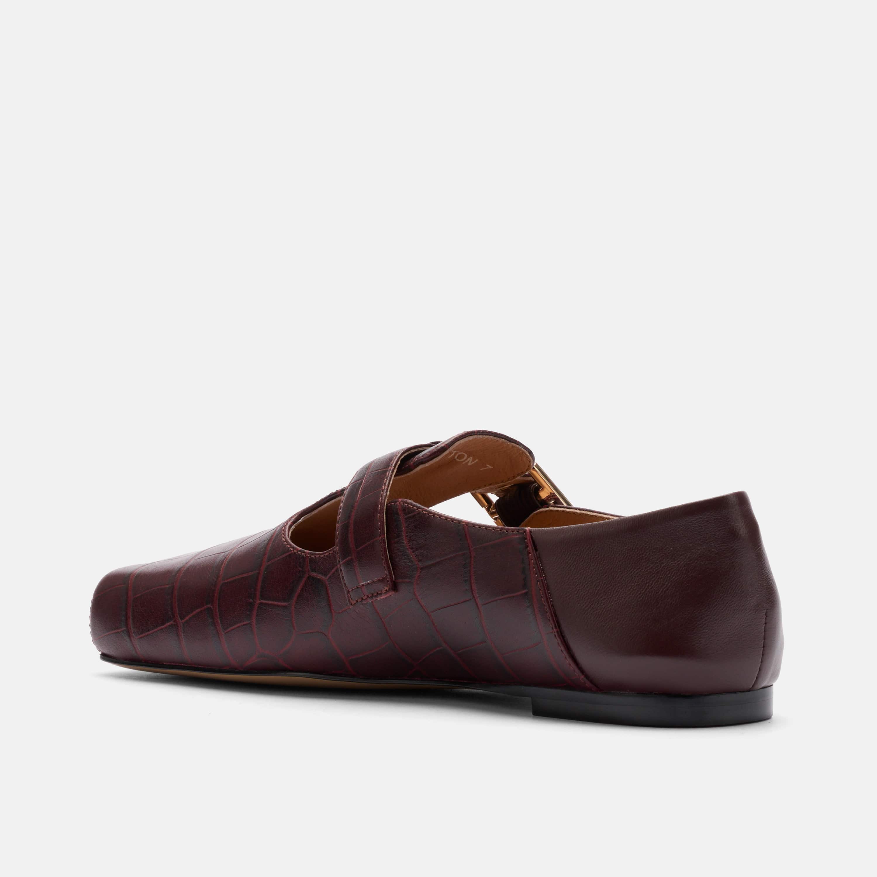 Sutton Croc Embossed Leather Mary Jane Flat, Alternate, color, Burgundy Croc