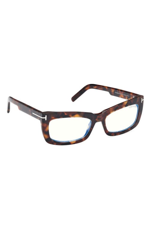 Tom Ford 55mm Rectangular Blue Light Blocking Glasses In Brown