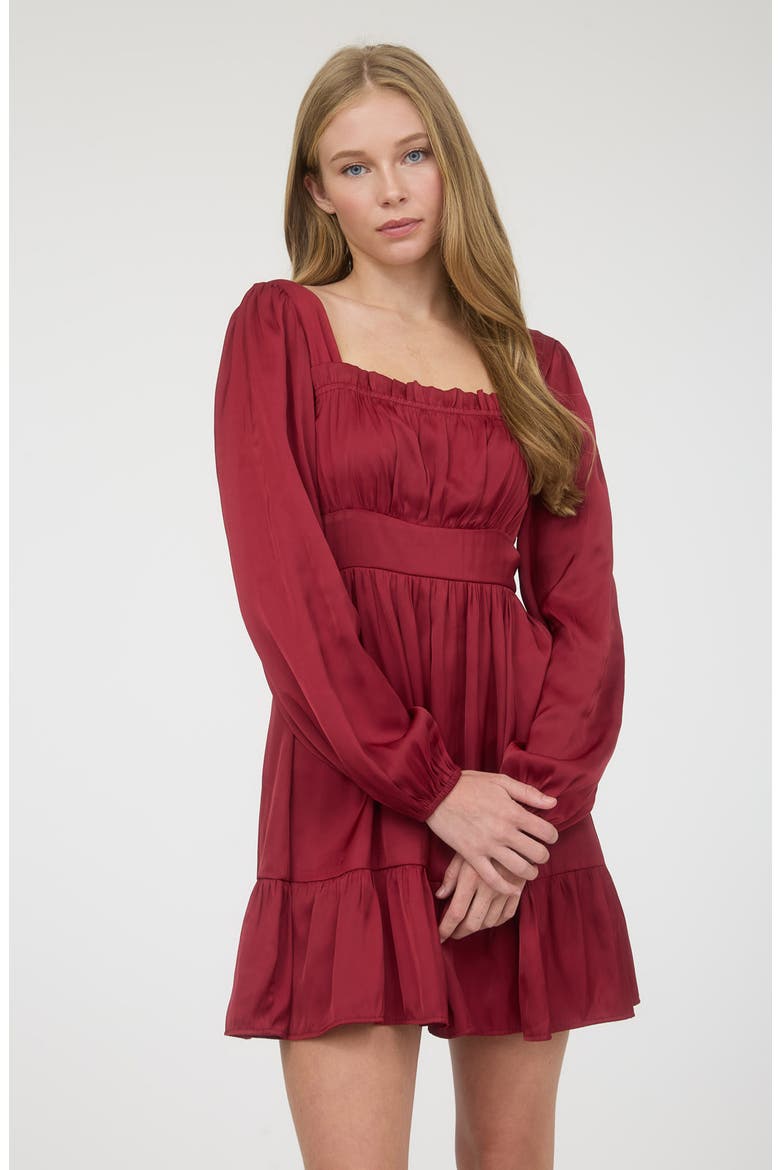 Long Sleeve Square Neck Minidress, Alternate, color, BURGUNDY