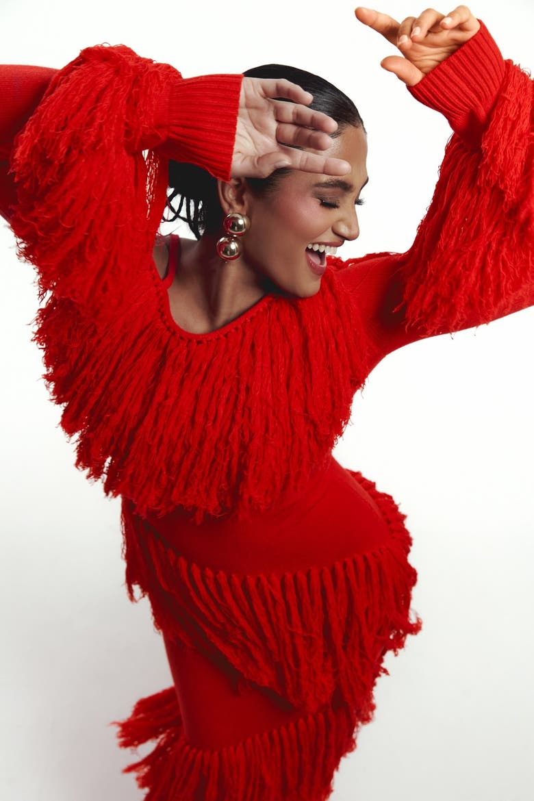 Igho Sequin Fringe Maxi Dress, Alternate, color, Red