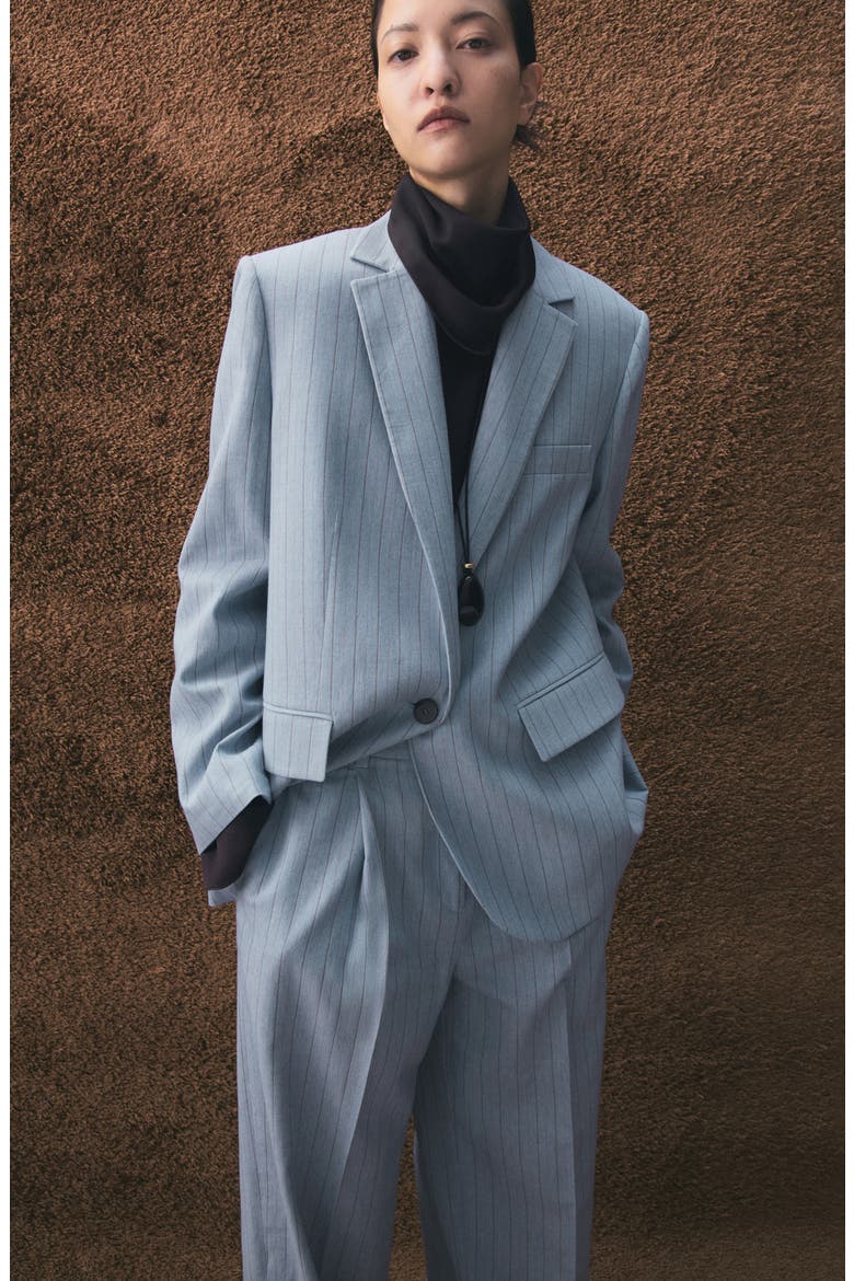 Pinstripe Suit Blazer, Alternate, color, BLUE