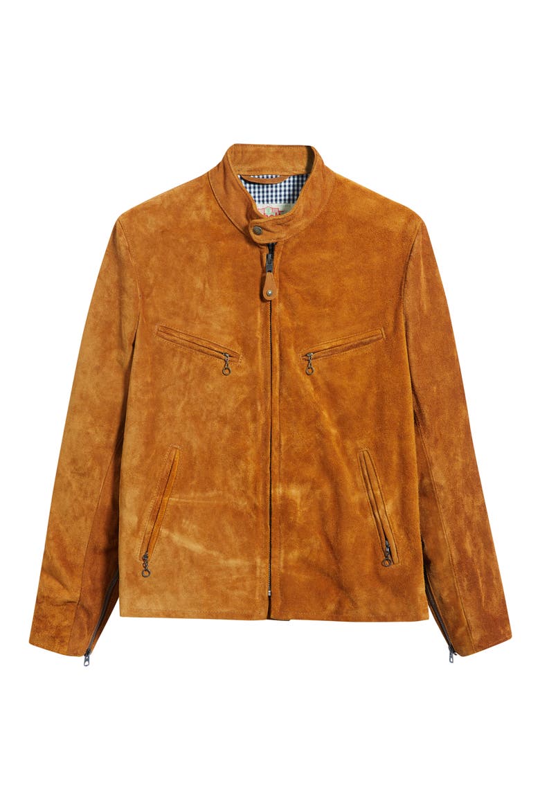 Cowhide Leather Racer Jacket, Main, color, TOBACCO