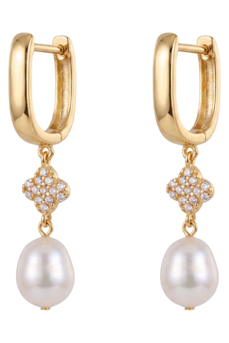Maria Imitation Pearl Clover Drop Huggie Hoop Earrings, Alternate, color, GOLD