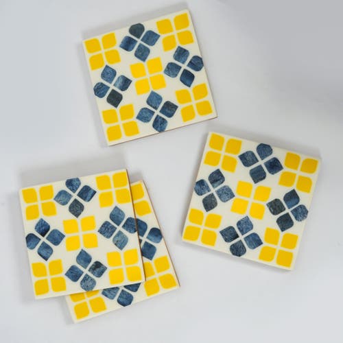 Mela Artisans Marigold Mosaic Inlay Coasters In Yellow