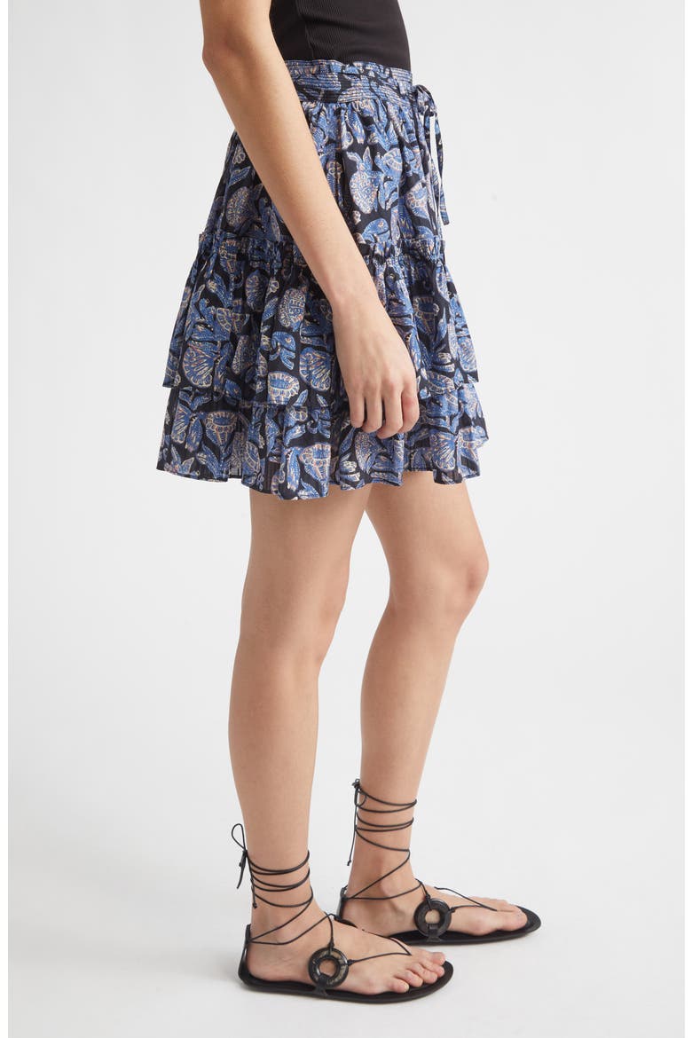 Arlin Paisley Floral Tiered Ruffle Cotton Blend Miniskirt, Alternate, color, ZINNIA