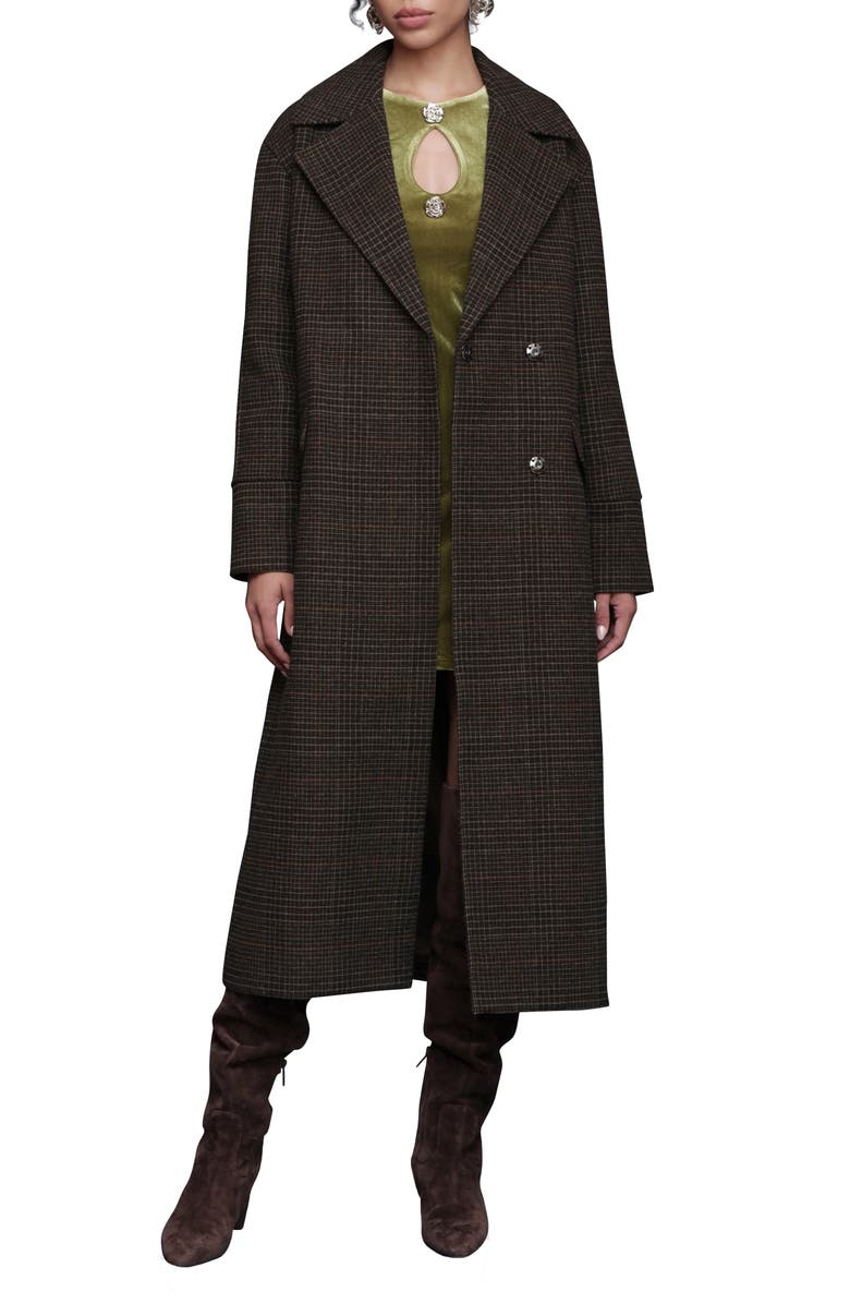 Avec Les Filles Plaid Belted Coat, Alternate, color, Navy-Brown Plaid