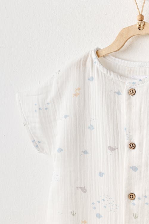 Shop Andy Wawa Happy Ocean Muslin Romper In White