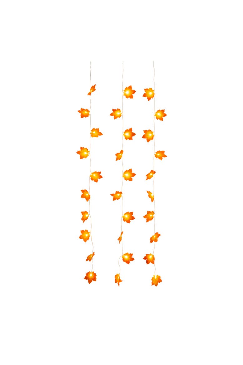 5-ft Pre-Lit Autumn Maple Leaf Artificial Fall Garland with 10 Warm White LED String Lights - Set of 3, Main, color, Orange