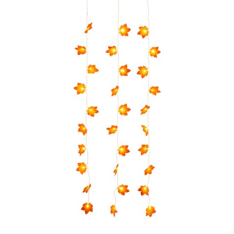 5-ft Pre-Lit Autumn Maple Leaf Artificial Fall Garland with 10 Warm White LED String Lights - Set of 3