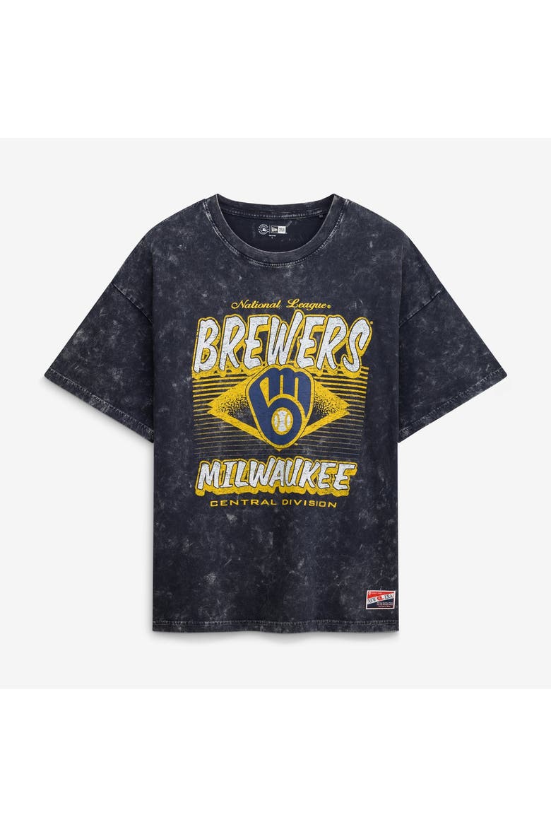 Women's New Era  Navy Milwaukee Brewers Mineral Wash Oversized T-Shirt, Main, color, Navy