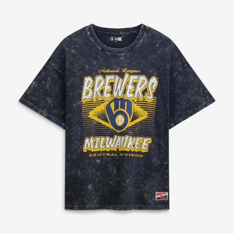 Women's New Era  Navy Milwaukee Brewers Mineral Wash Oversized T-Shirt