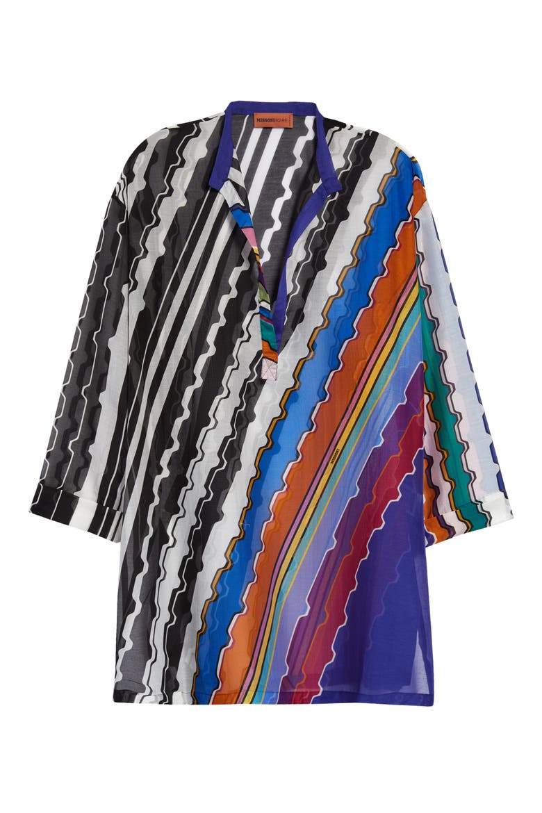 Diagonal Wavy Stripe Long Sleeve Cover-Up Minidress, Main, color, MULTI