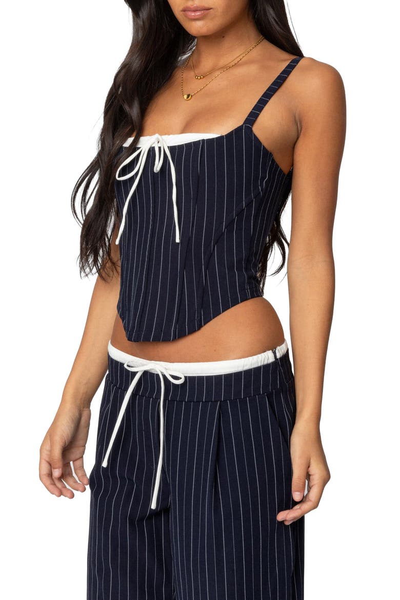 Pinstripe Peekaboo Corset Top, Alternate, color, NAVY-AND-WHITE