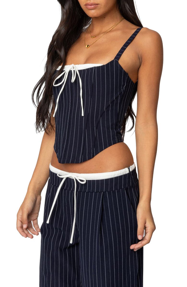 EDIKTED Pinstripe Peekaboo Corset Top, Alternate, color, Navy-And-White