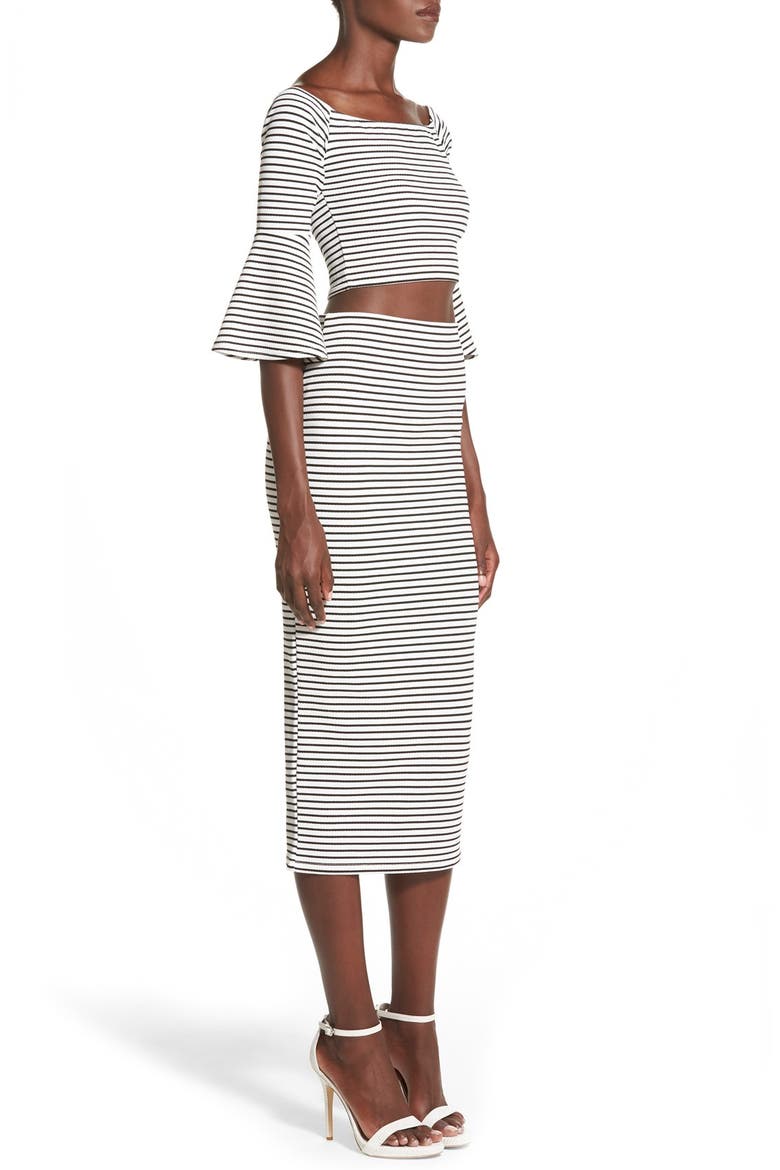 Stripe Bell Sleeve Crop Top, Alternate, color, WHITE