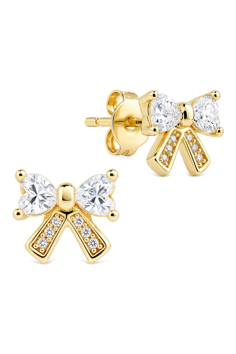 Pave Bow Stud Earrings, Main, color, GOLD