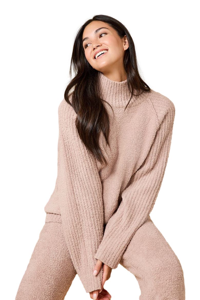 Solid Marshmallow Rib Mock Neck with Long Pant, Alternate, color, Coco