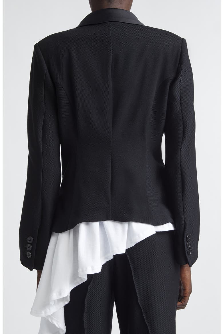Wavy Sateen Trim Wool Stretch Twill Jacket, Alternate, color, BLACK