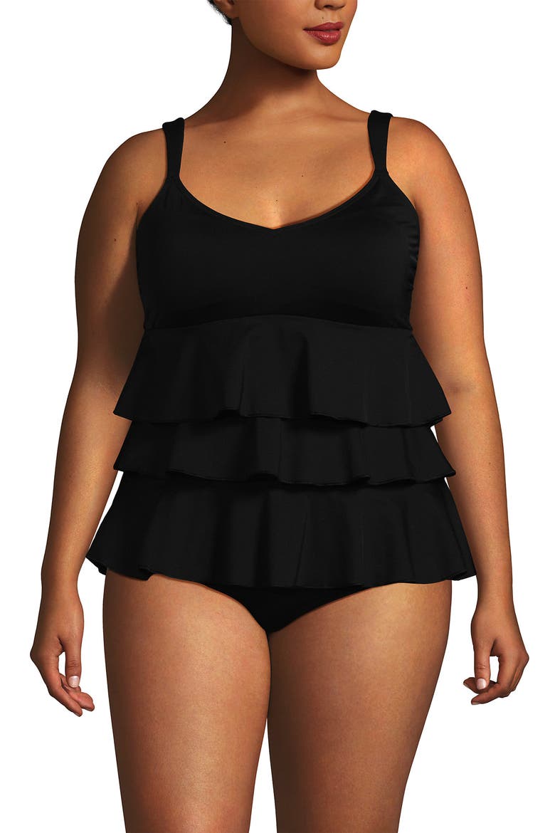 Smoothing Control Ruffle Fauxkini One Piece Swimsuit, Alternate, color, Black