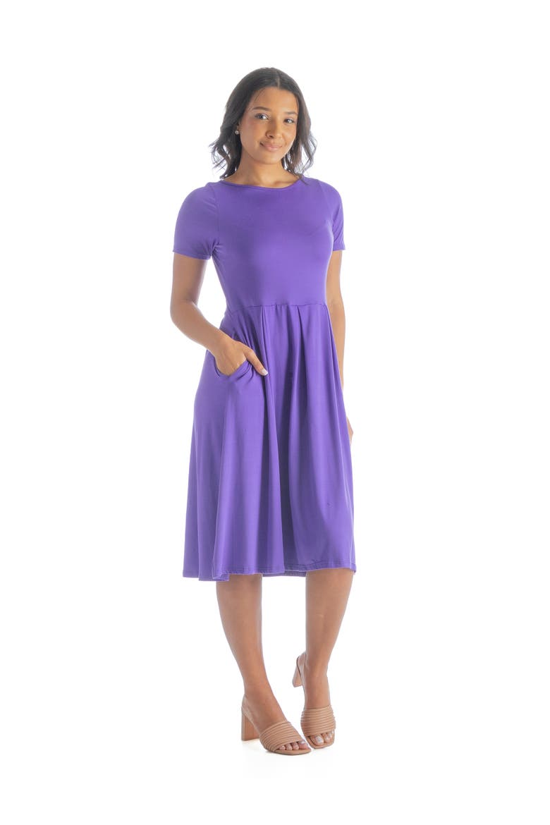 Midi Dress with Short Sleeves and Pocket Detail, Alternate, color, Lilac