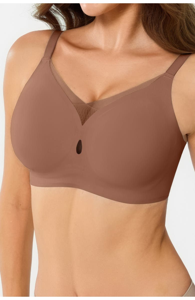 Popilush Seamless Wireless Jelly Leopard Contour Minimizer Support Bra, Main, color, Latte