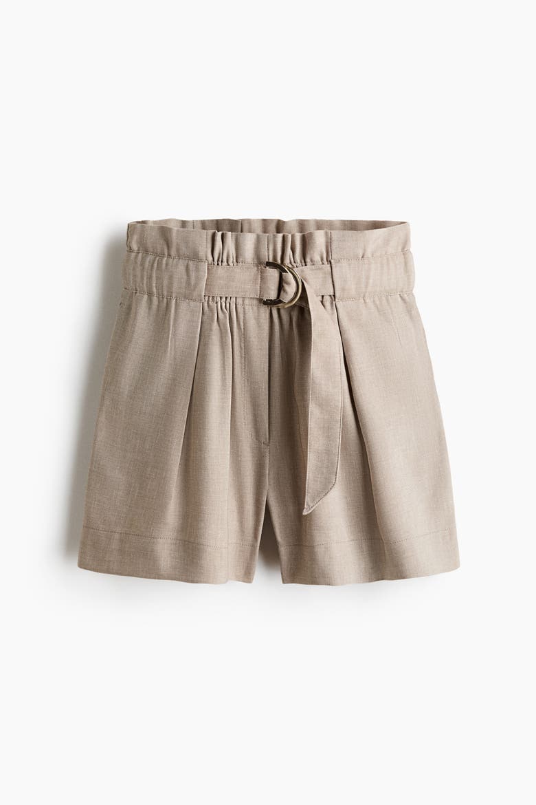 Belted Paper Bag Shorts, Alternate, color, Light taupe